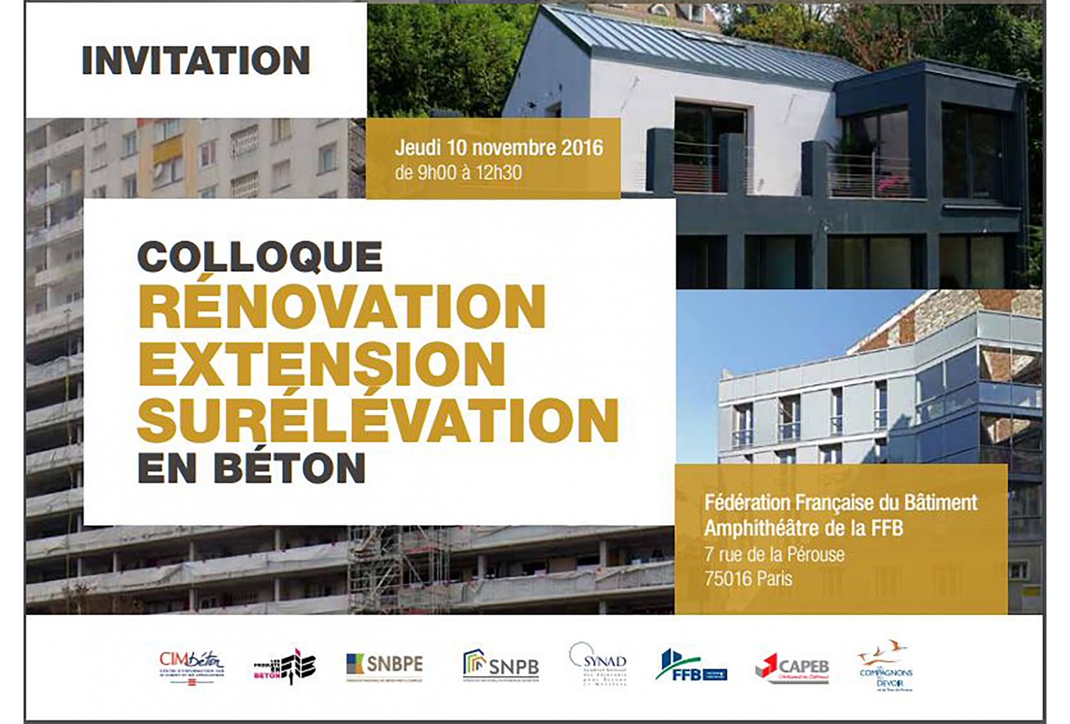 COLLOQUE « RÉNOVATION – EXTENSION - SURÉLÉVATION EN BÉTON » - JEUDI 10 NOVEMBRE 2016